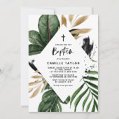 Tropische bladeren Faux Gold Foil Lijst Baptisme Kaart (Voorkant)