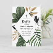 Tropische bladeren Faux Gold Foil Lijst Baptisme Kaart (Staand voorkant)