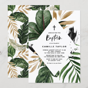 Tropische bladeren Faux Gold Foil Lijst Baptisme Kaart