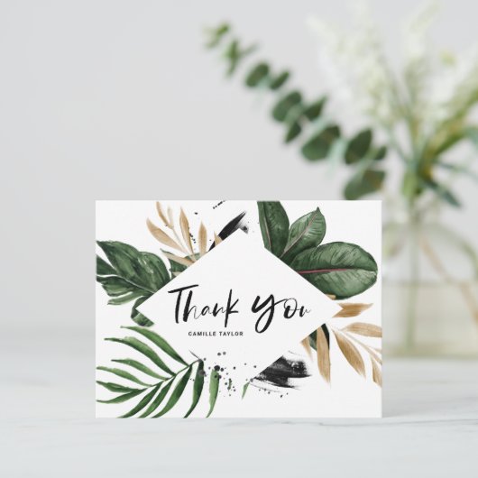 Tropische bladeren Faux Gold Foil Rustige Hartelij Briefkaart (Staand voorkant)