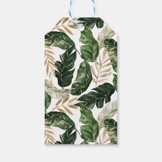 Tropische bladeren Faux Gold Foil Weddenschap Hart Cadeaulabel (Achterkant)