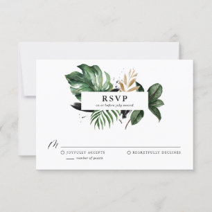 Tropische bladeren Faux Gold Foil Weddenschap RSVP Kaartje