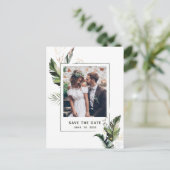 Tropische Bladeren Foto Trouwkaart Opslaan de Datu Aankondigingskaart (Staand voorkant)