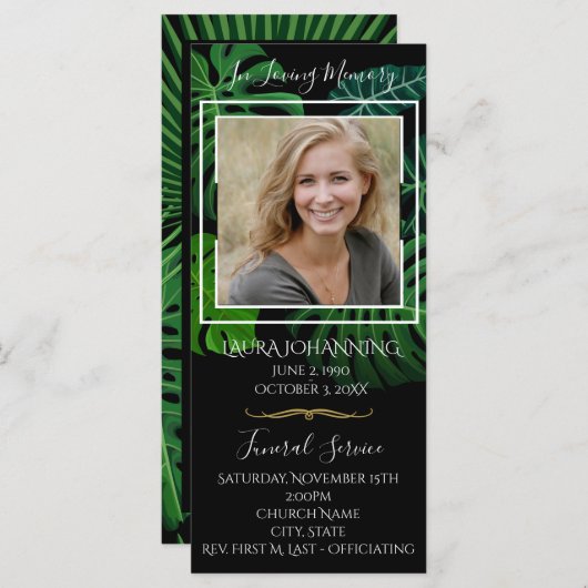 Tropische bladeren Funeral Program/Obituary Programma (Voorkant / Achterkant)
