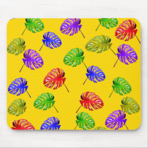 Tropische bladeren Gele achtergrond Mousepad Muismat