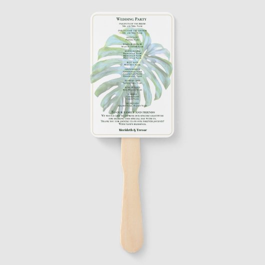 Tropische bladeren Goud Modern Beach Bruiloft Handwaaier (Achterkant)
