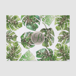 Tropische Bladeren Gouden Glitter Chic Monogram In Tissuepapier