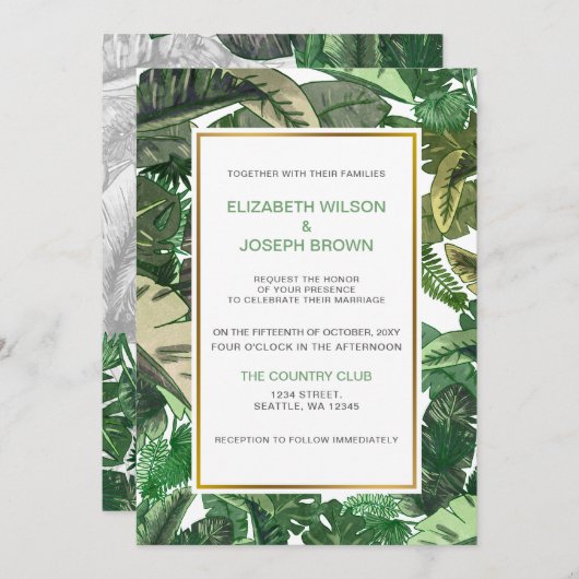 tropische bladeren gouden groene botanische bruilo kaart (Voorkant / Achterkant)