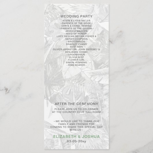 tropische bladeren gouden groene botanische bruilo programma (Achterkant)