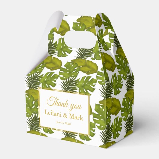 Tropische bladeren groen en goud bedankt bruiloft bedankdoosjes (Voorkant Zijde)