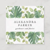 Tropische bladeren | Groen en wit Vierkante Visitekaartje (Voorkant)