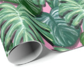 Tropische bladeren Groen Roze Cadeaupapier (Rol Hoek)