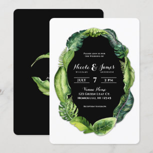 Tropische Bladeren Groene Elegante Chic Bruiloft Kaart