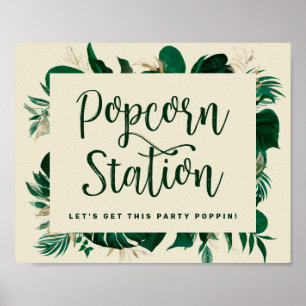 Tropische Bladeren Groene Popcorn Station Trouwbor Poster