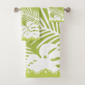 Tropische bladeren Groene witte Fancy Trim Bad Handdoek (Insitu)