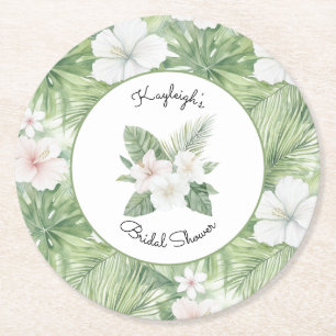 Tropische Bladeren Hibiscus Bloemrijke Bruiloftsdo Ronde Kartonnen Onderzetter