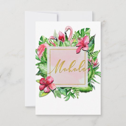 Tropische bladeren Hibiscus Flamingo Mahalo Dank u Bedankkaart (Voorkant)