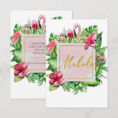 Tropische bladeren Hibiscus Flamingo Mahalo Dank u Bedankkaart (Voorkant / Achterkant)