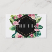 Tropische bladeren Hibiscus Flamingos Elegant Chic Visitekaartje (Voorkant)