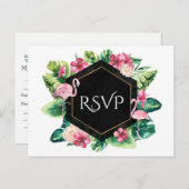 Tropische Bladeren Hibiscus Flamingo's Trouw RSVP Uitnodiging Briefkaart (Voorkant / Achterkant)