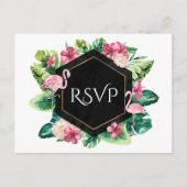 Tropische Bladeren Hibiscus Flamingo's Trouw RSVP Uitnodiging Briefkaart (Voorkant)