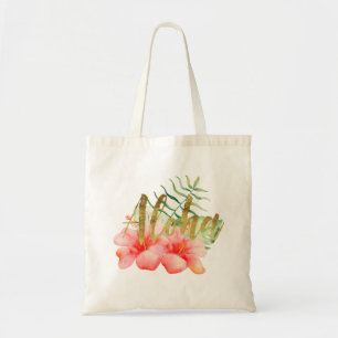 Tropische bladeren Hibiscus Floral Waterverf Aloha Tote Bag