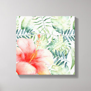 Tropische bladeren Hibiscus Floral Waterverf II Canvas Afdruk