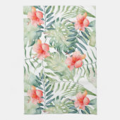 Tropische bladeren Hibiscus Floral Waterverf Theedoek (Verticaal)