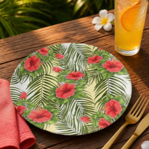 Tropische Bladeren & Hibiscus Ronde Papieren Borde Bordje