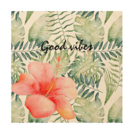 Tropische bladeren Hibiscus roze bloemige Waterver Hout Afdruk