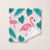 Tropische bladeren Hot Pink Flamingo Modern Monogr Bad Handdoek (Wasdoekje)