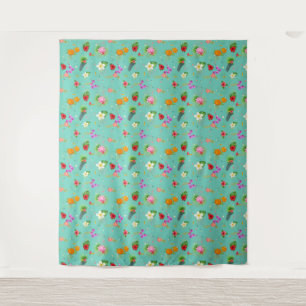Tropische bladeren in Turquoise Wandkleed