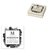 Tropische bladeren Initiaal familienaam retouradre Rubberstempel (Gestempeld)