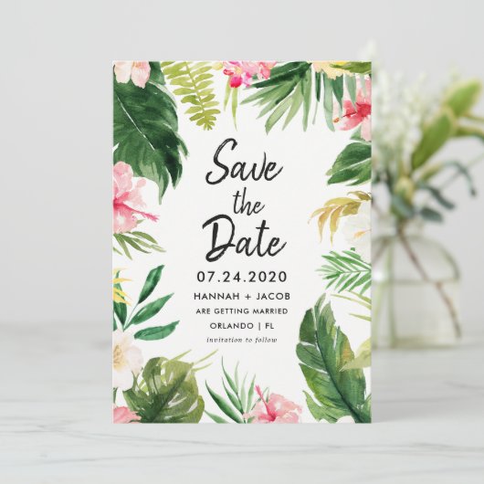 Tropische Bladeren Luau Trouwkaart Save The Date K Kaart (Staand voorkant)