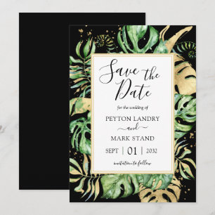 Tropische bladeren Modern Black & Gold Lijst Save The Date