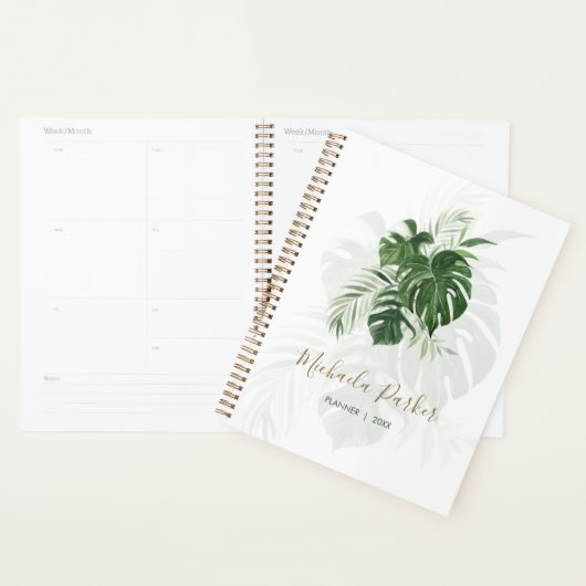 Tropische bladeren Modern Elegant Personalized Planner (Display)