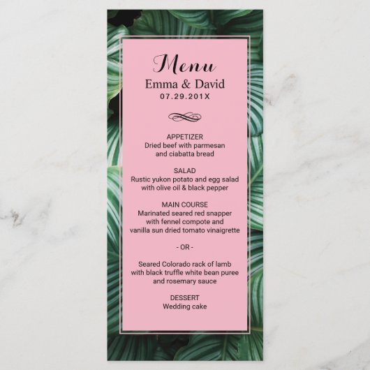 Tropische bladeren Modern Luau Wedding Menu (Voorkant)