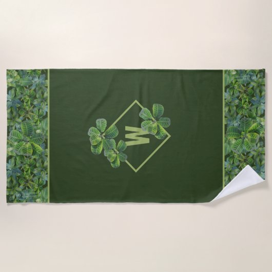 Tropische bladeren Modern Monogram Groene strandla Strandlaken (Voorkant)