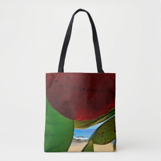 Tropische bladeren & Ocean Uitzicht Eco Canvas tas (Voorkant)