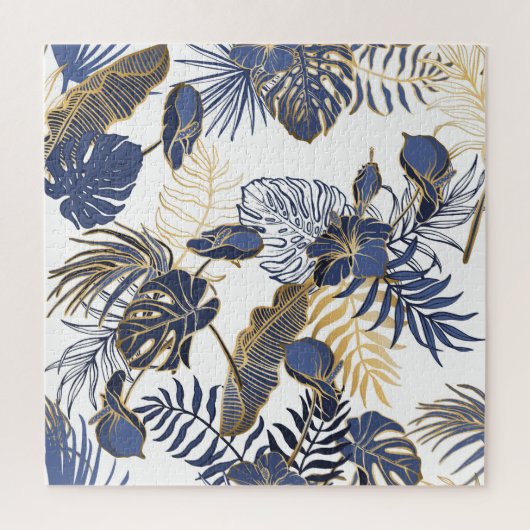 Tropische bladeren, oerwoud naadloze achtergrond. legpuzzel (Verticaal)