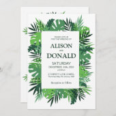 Tropische bladeren palmbladerbladeren bloembruilof kaart (Voorkant / Achterkant)