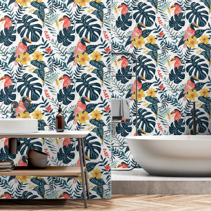 Tropische bladeren patroon Hornbill & regenwoud Behang