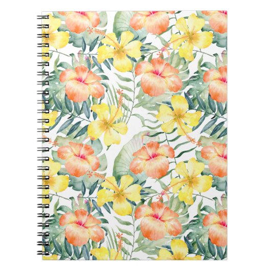 Tropische bladeren perzikkleurig geel Hibiscus Blo Notitieboek (Voorkant)