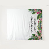 Tropische Bladeren | Roze Bloemige Bruidsdouche Wandkleed (Voorkant (horizontaal))