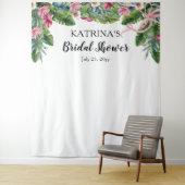 Tropische Bladeren | Roze Bloemige Bruidsdouche Wandkleed (In situ)