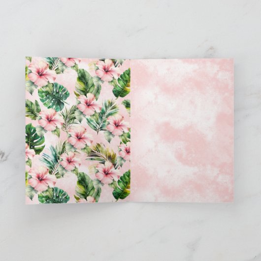 Tropische bladeren roze Hibiscus bloemig Kaart (Binnen)