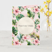 Tropische bladeren roze Hibiscus bloemig Kaart (Gele Bloem)