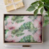 Tropische bladeren roze Hibiscus bloemig Tissuepapier (Geschenk)