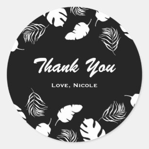 Tropische bladeren uit zwart-wit, elegante grafisc ronde sticker