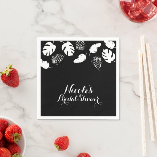 Tropische bladeren uit zwart-wit, elegante grafisc servetten (Insitu)